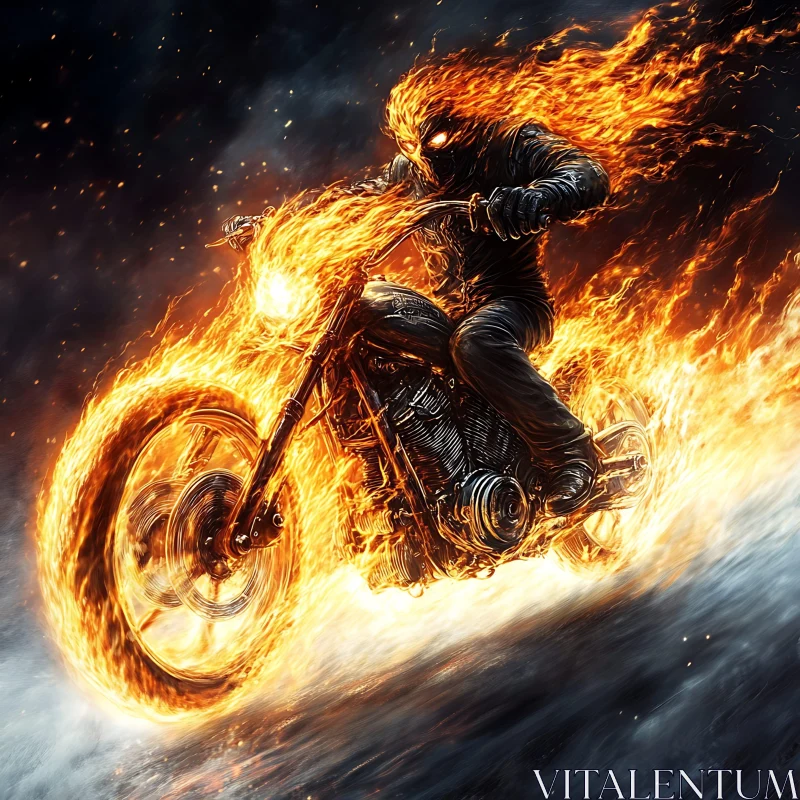 Flaming Rider on Motorcycle AI Image