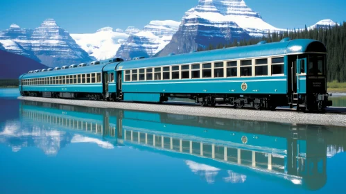 Captivating Blue Train on Tracks: A Monumental Vista