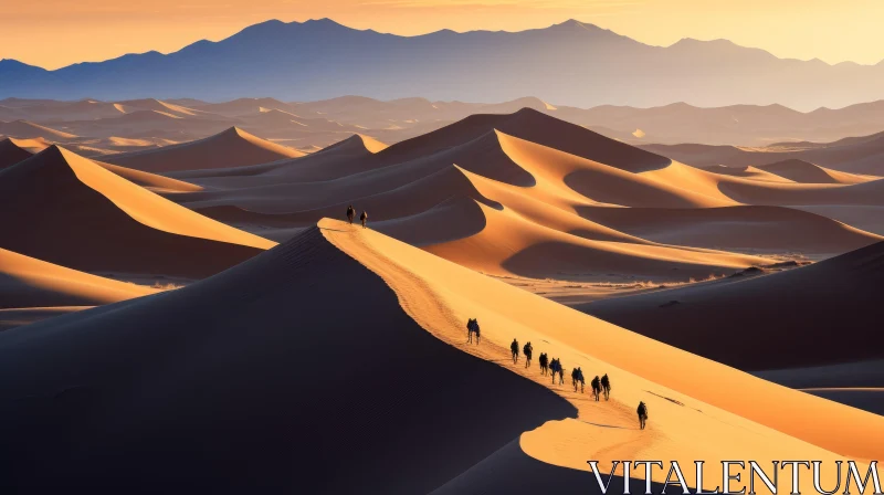 Captivating Desert Scene: People Gather in Enchanting Evening AI Image