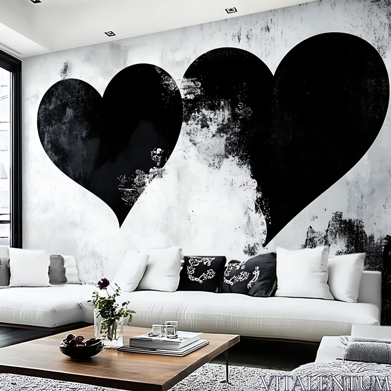 Monochrome Hearts in Modern Living Room AI Image