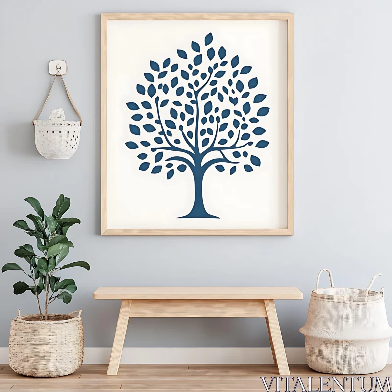 AI ART Modern Decor with Blue Tree Art