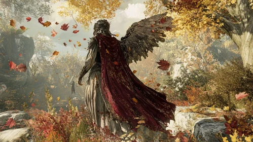 Winged Figure in Autumnal Woods