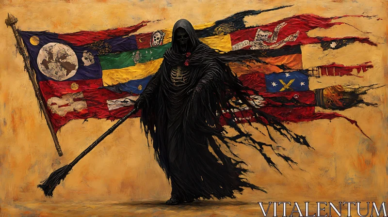 AI ART Shrouded Figure with Flags Art Piece