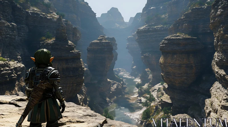 AI ART Fantasy Elf Contemplates Canyon View