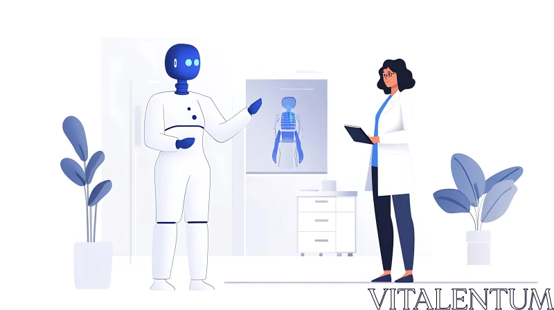 AI ART AI Doctor and Human Doctor Discussing X-Ray