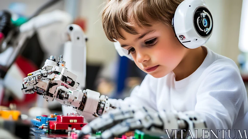 Child Inventor with Robotic Limbs AI Image