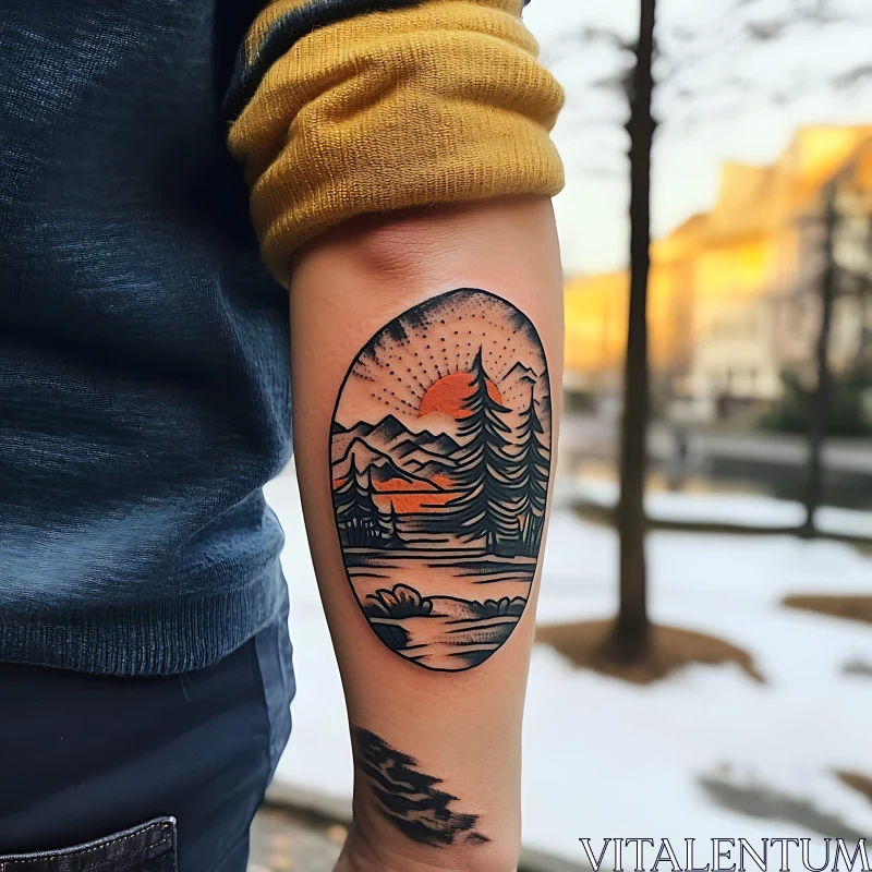 AI ART Scenic Forest Landscape Arm Tattoo