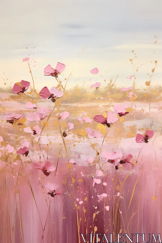 AI ART Textured Pink Flower Field Painting