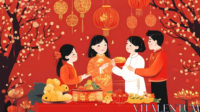 Festive Family Gathering for Lunar New Year AI Image