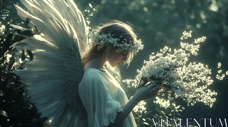 Angel with White Flowers AI Image