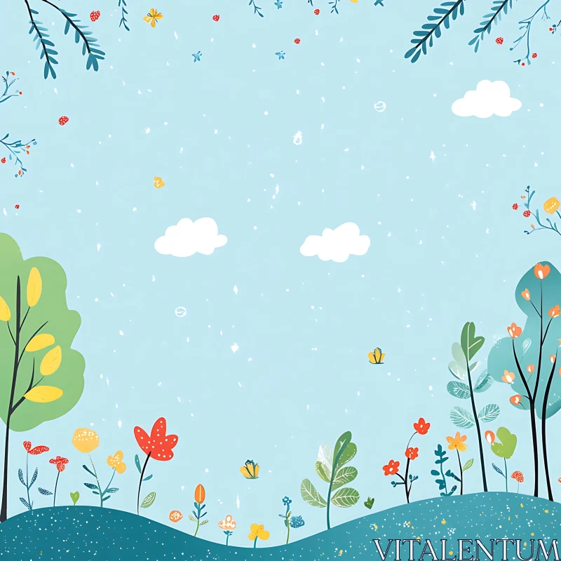 AI ART Whimsical Floral Meadow Under a Blue Sky