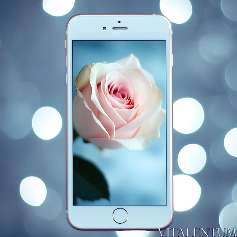 Delicate Rose on Phone Screen AI Image