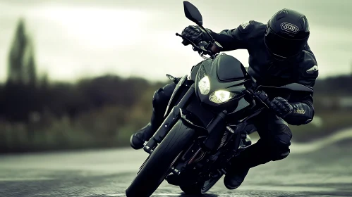 Black Motorcycle Rider on Asphalt