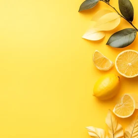 Citrus Lemon Slices with Leaves on Vibrant Backdrop