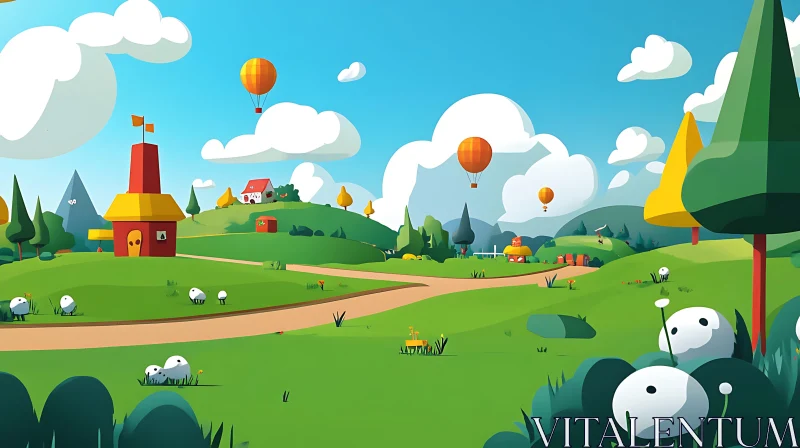 AI ART Whimsical Cartoon Countryside Scene