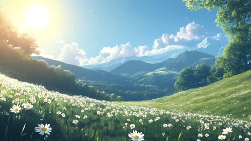 Idyllic Mountain Meadow with Daisies