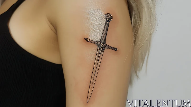 Detailed Black Ink Sword Tattoo AI Image