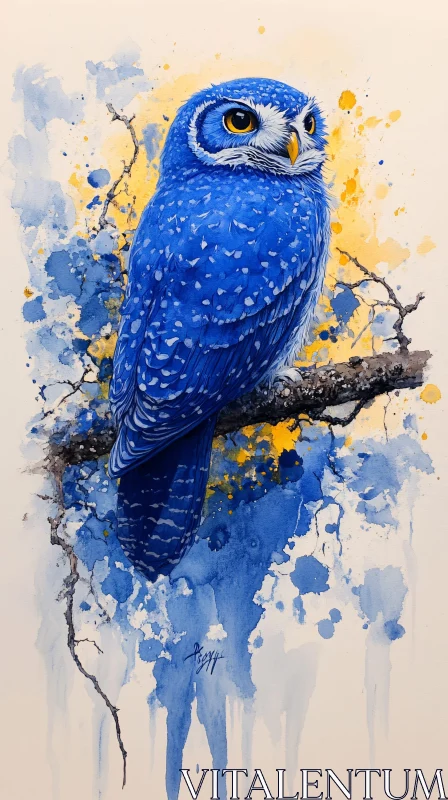 Blue Owl Art Piece AI Image