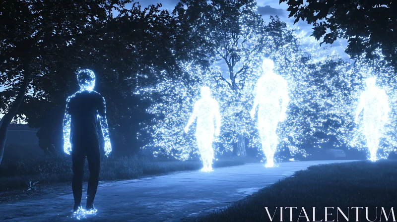 Mystical Glowing Figures in the Night AI Image