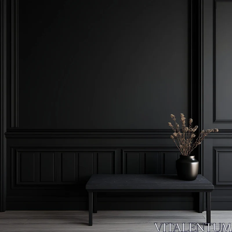 Modern Black Interior with Floral Accent AI Image