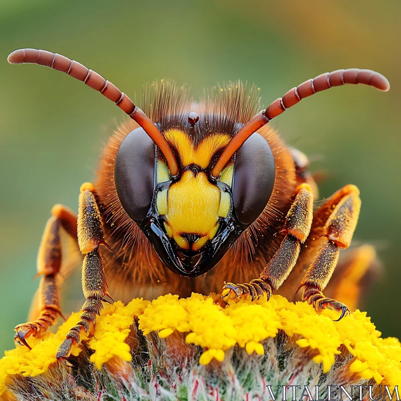 Close-Up Macro Image of Insect Displaying Compound Eyes and Antennae AI Image