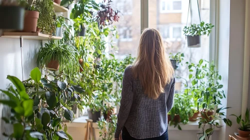 Contemplative Moment Amidst Indoor Greenery