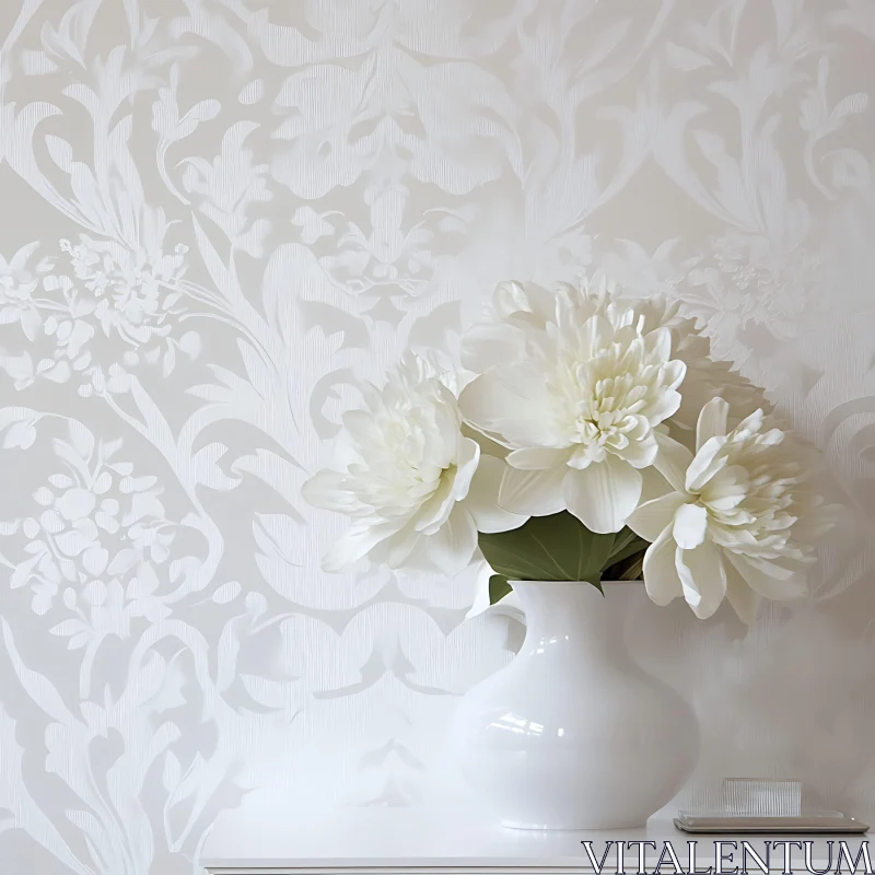 AI ART Monochromatic Floral Arrangement with White Peonies