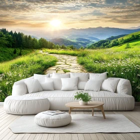 Idyllic Landscape with White Sofa