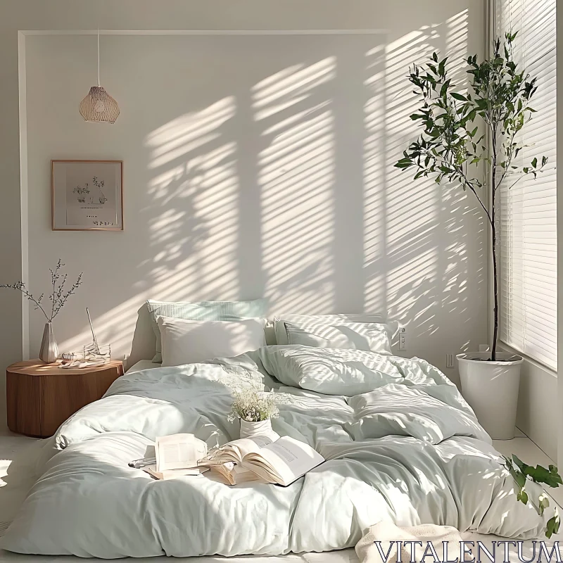 Minimalist Bedroom with Natural Light AI Image