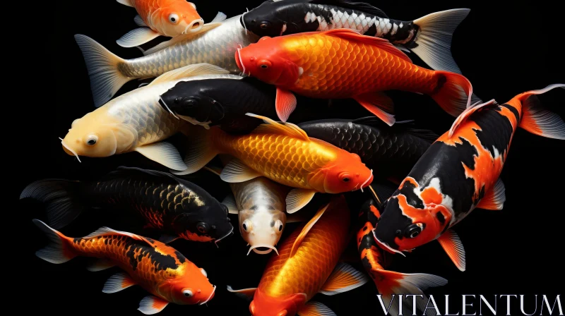 Exotic Koi Fish on a Dark Background - A Study in Bold Color Contrast AI Image