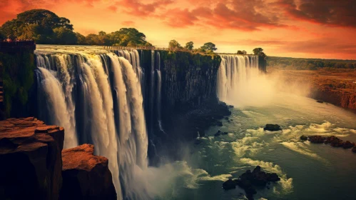 Giant Waterfall at Sunset: Dreamy Landscapes with African Influence