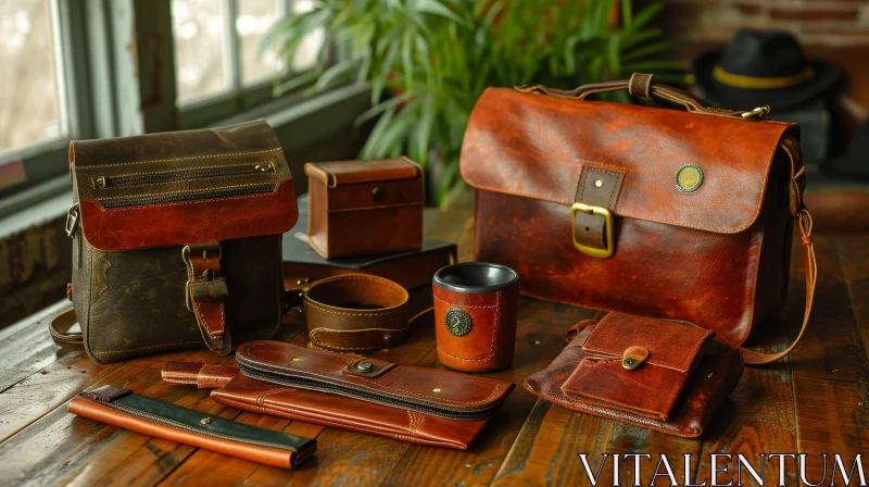 Luxurious Leather Goods: Bags, Briefcase, Wallet, and More AI Image