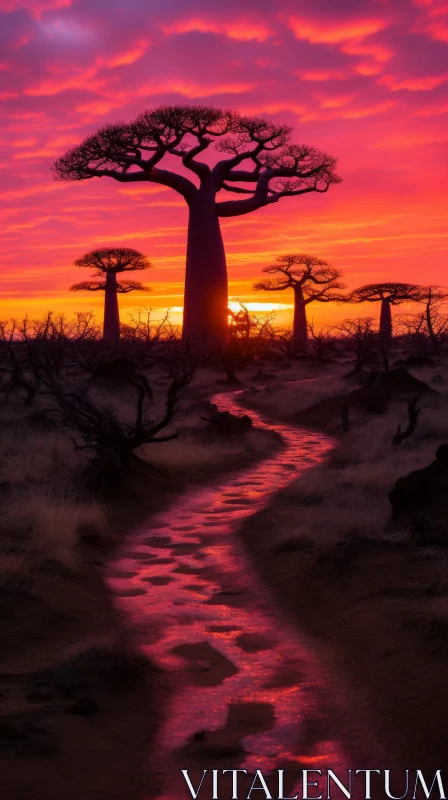 Psychedelic Nature Art: Baobab Tree by the River AI Image