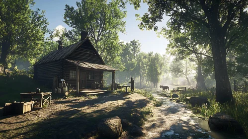 Rustic Cabin by Forest Stream