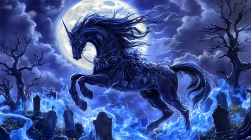 Unicorn Leaping Over Cemetery