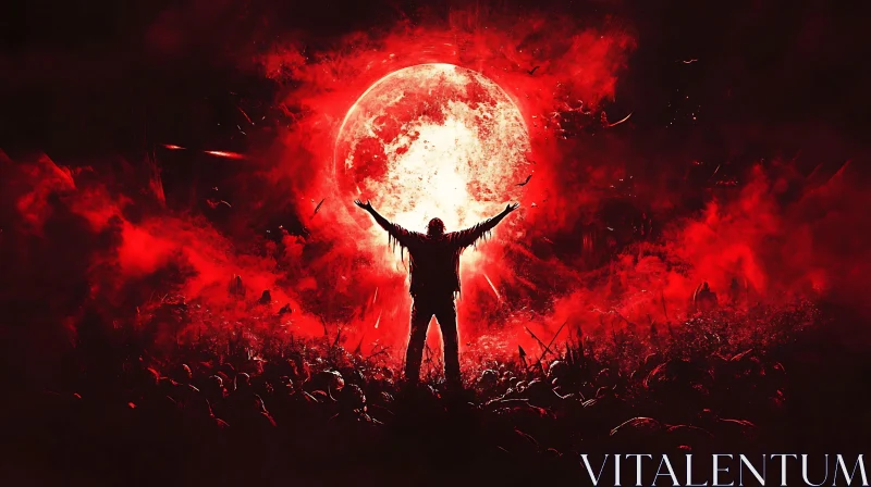 Silhouette Before the Red Moon AI Image