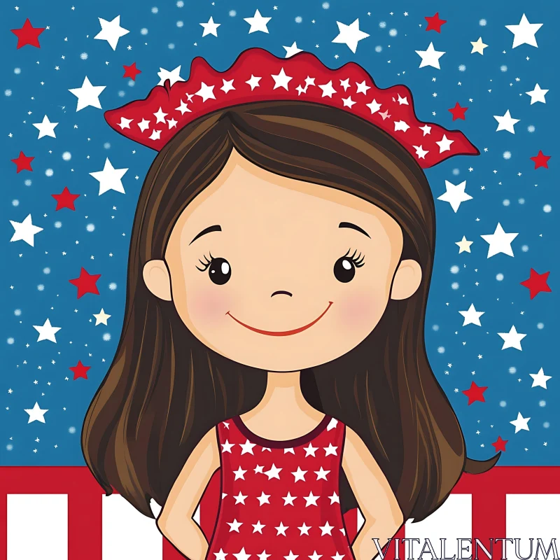 Cartoon Girl with Starry Dress