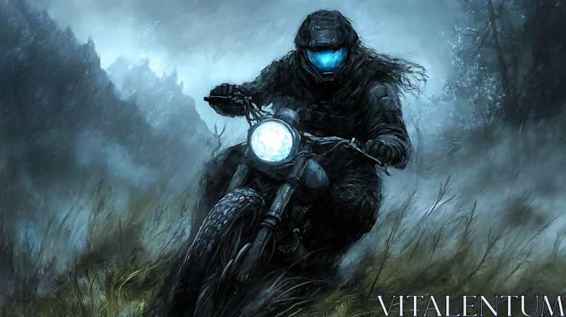 Mysterious Rider on Motorcycle