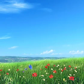 Idyllic Meadow with Poppies and Butterfly