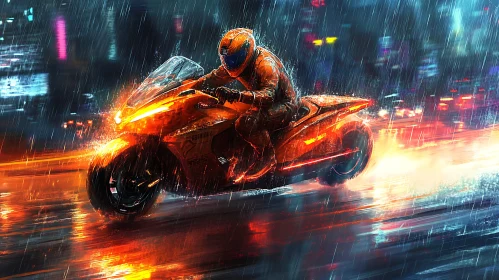 Orange Motorcycle in the Rain
