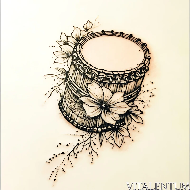 Delicate Artistic Flower Drum Tattoo Art AI Image