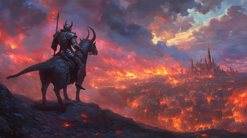 Inferno Knight Cityscape Art