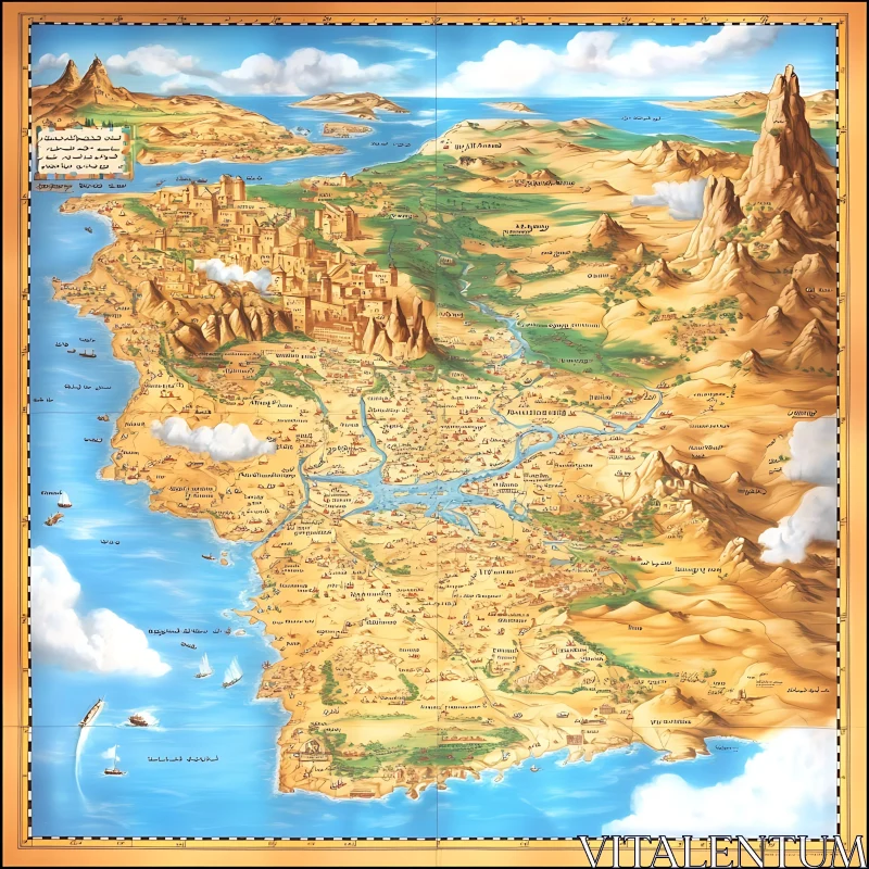 Illustrated World Map with Cities and Nature AI Image