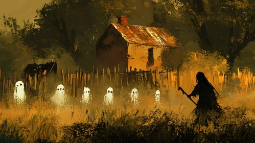 Ghostly Gathering by the Abandoned House