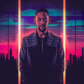 Will Smith Neon Cityscape Portrait