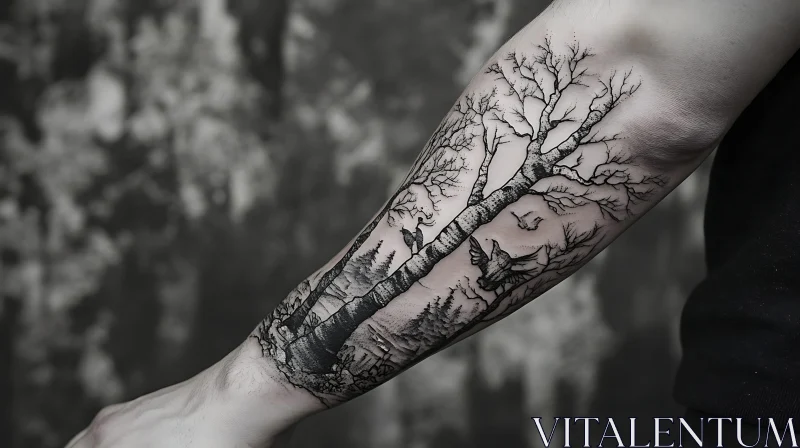 Forearm Nature Scene Tattoo in Black and Gray