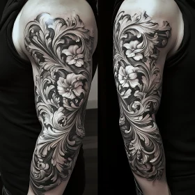Detailed Floral Arm Tattoo Design