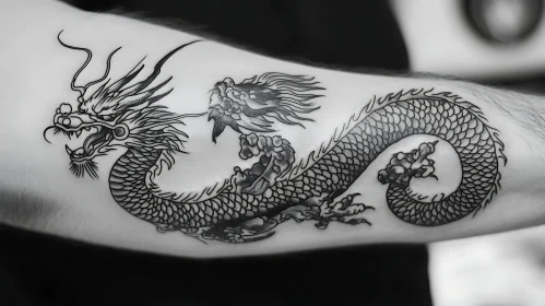 Detailed Dragon Tattoo in Black and White