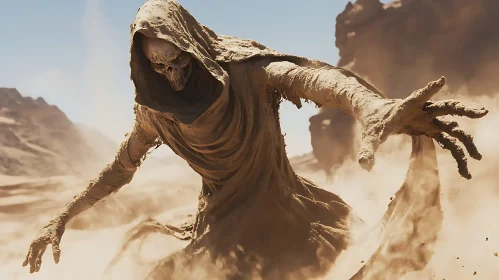 Sandy Skeleton in Desert Landscape