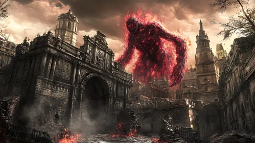 Inferno Giant in Apocalyptic City Ruins
